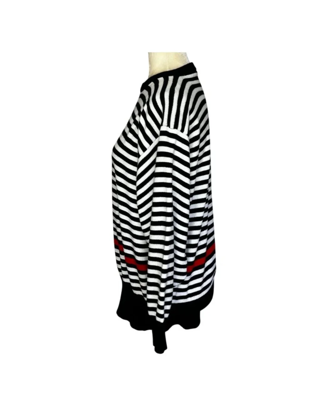 Vintage 80s Dolman Sleeve Sweater Black White Stripe Oversized Large Acrylic